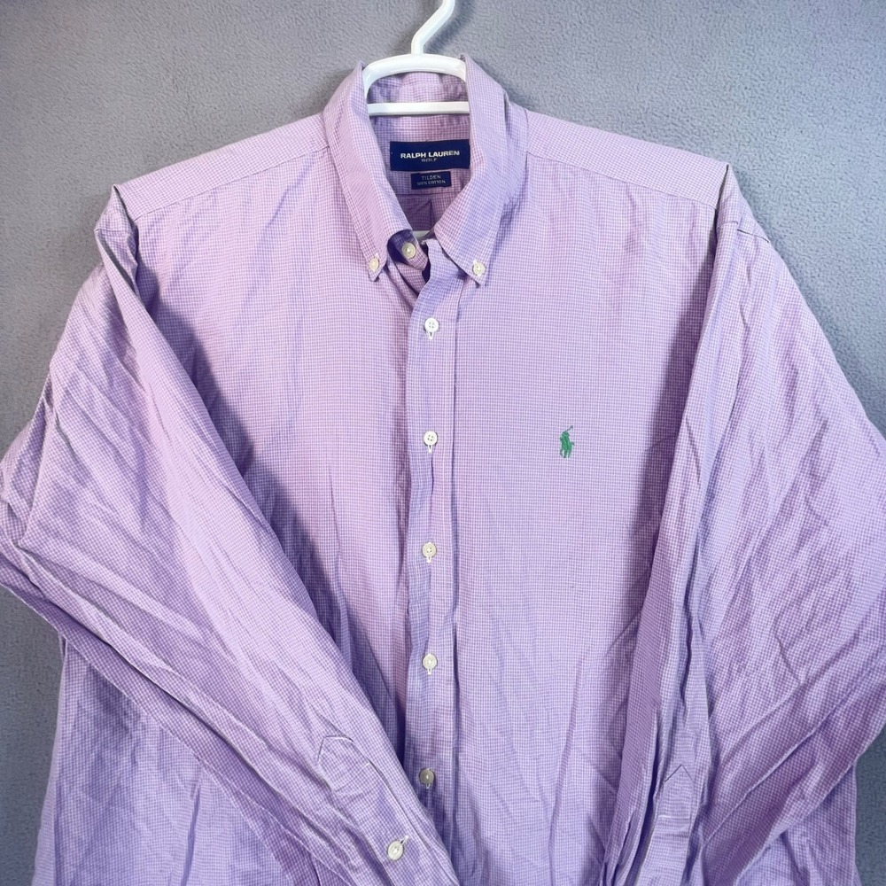 Ralph Lauren Button Down Mens XL Purple Tilden Golf Shirt Long Sleeve Check